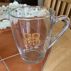 Clear Glass Mug with Gold Emblem 2 cups